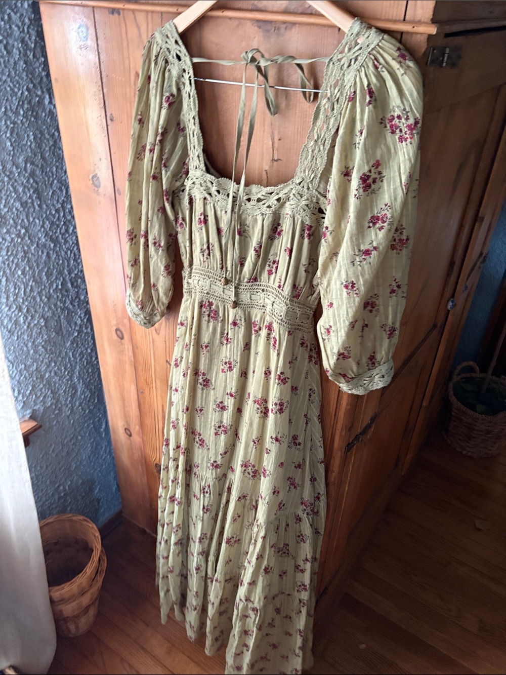 100% Cotton FP Morning Meadows Maxi Dress in Sage with Rose Print - Picture 12 of 13
